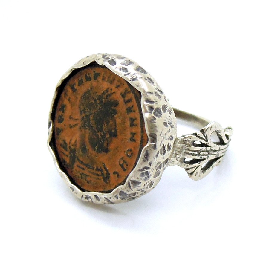 Authentic ancient late roman coin ring set in designed silver – Hadas ...