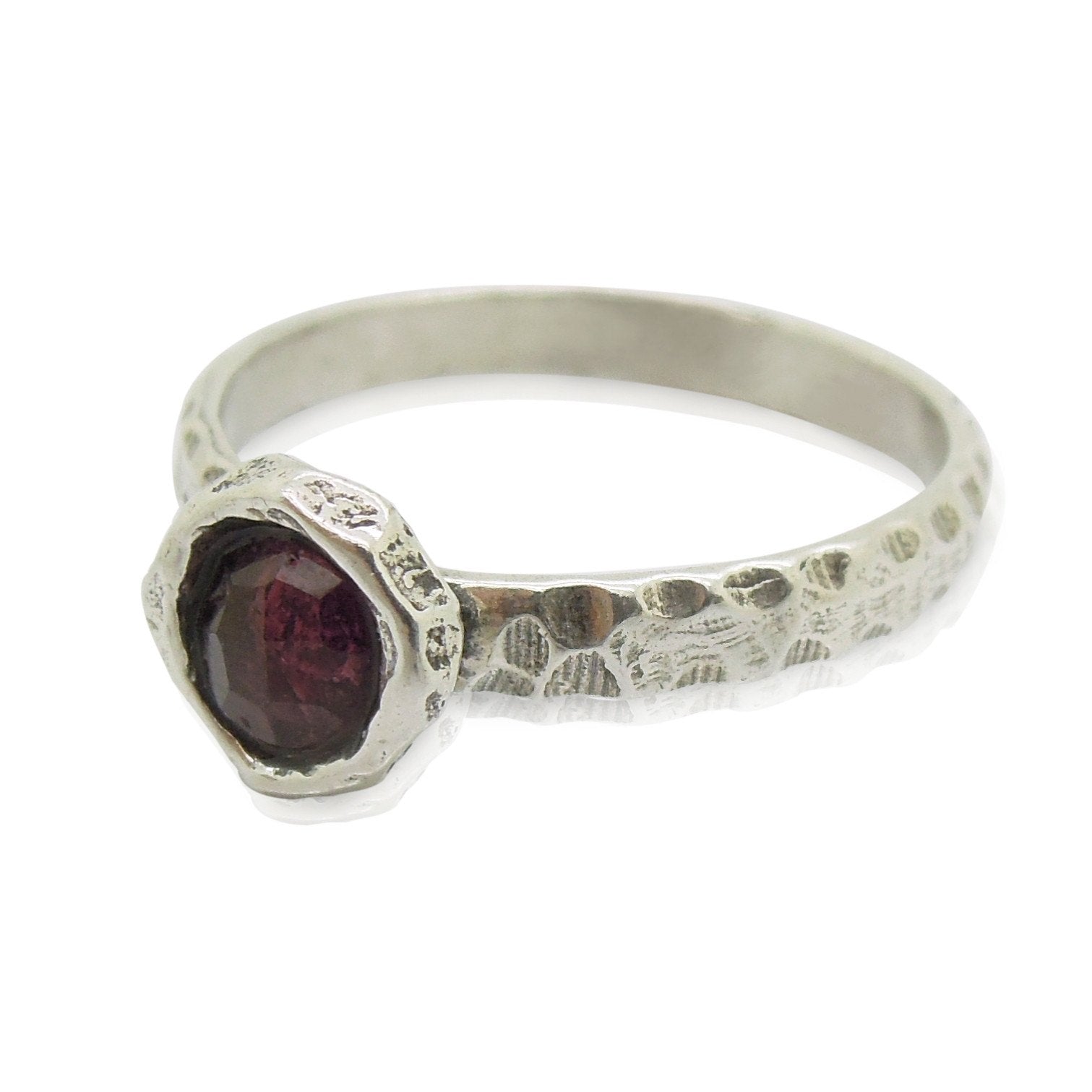 Garnet ring set in hammered sterling silver, stacking ring – Hadas ...