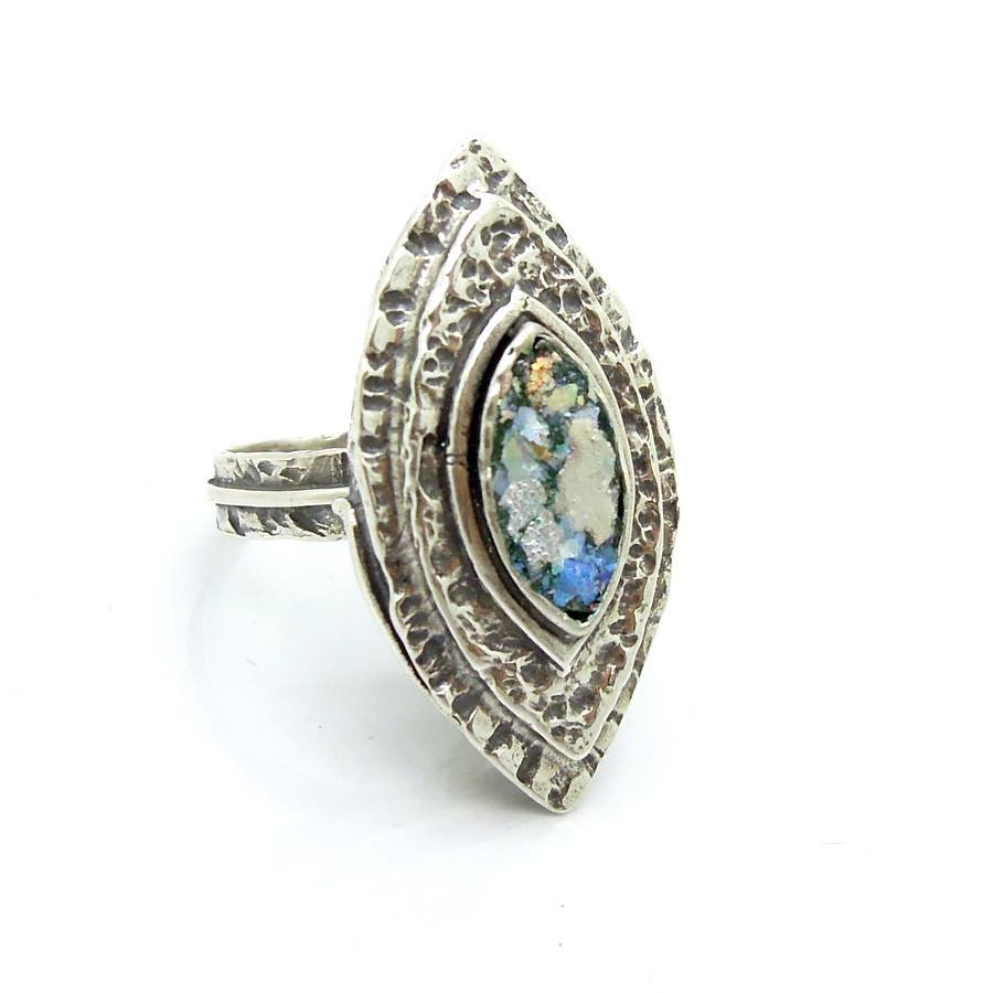 Large silver & Roman glass ring oval shaped – Hadas Jewelry - Roman ...