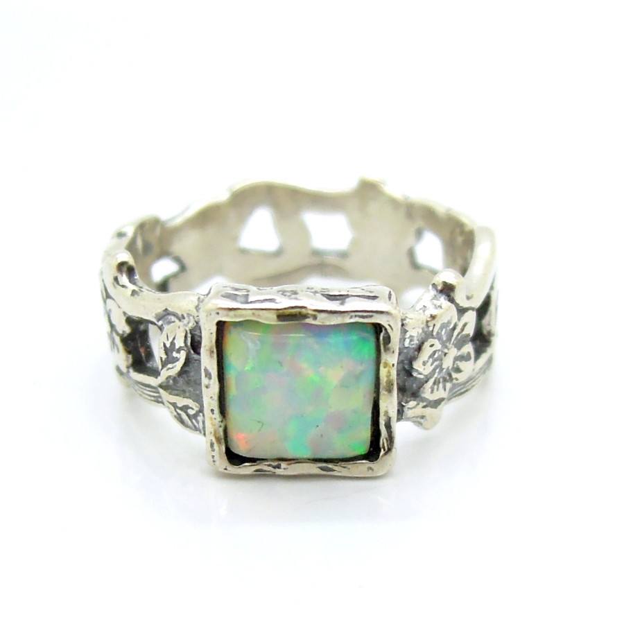 Opal ring set in silver flower unique design – Hadas Jewelry - Roman ...