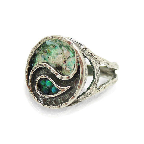 Yin Yang ring with mosaic opal & Roman glass – Hadas Jewelry - Roman ...