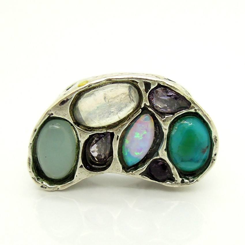 Chalcedony, moonstone, purple zircon & Turquoise gemstone ring – Hadas ...