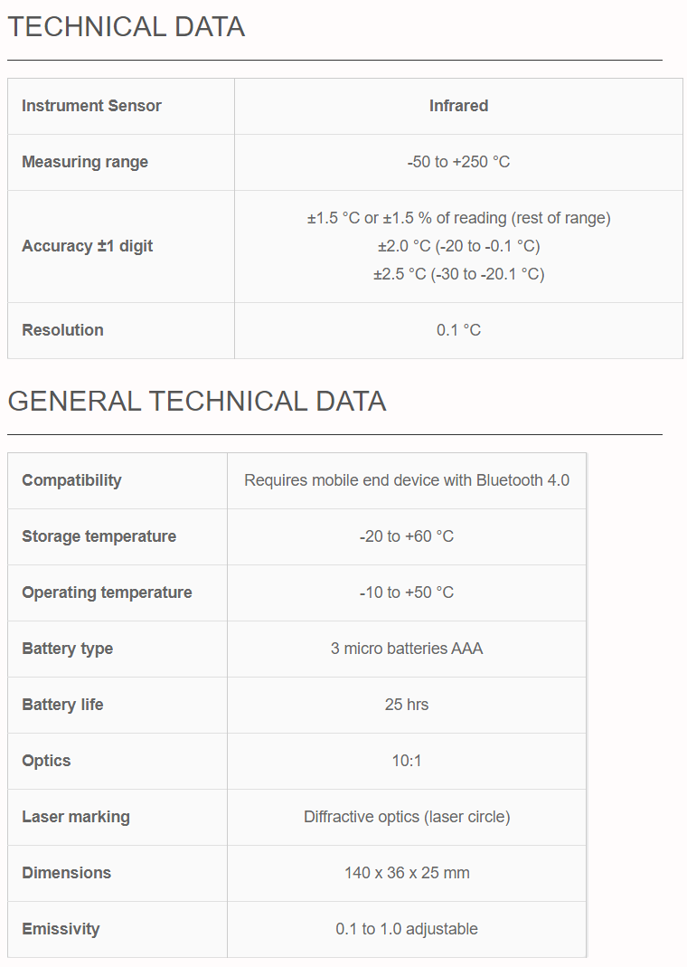 testo 805i data table