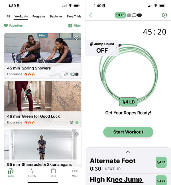 Crossrope App screenshots with 45min+ workouts