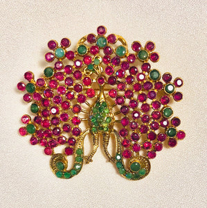 Genuine Ruby and Emerald Peacock Brooch
