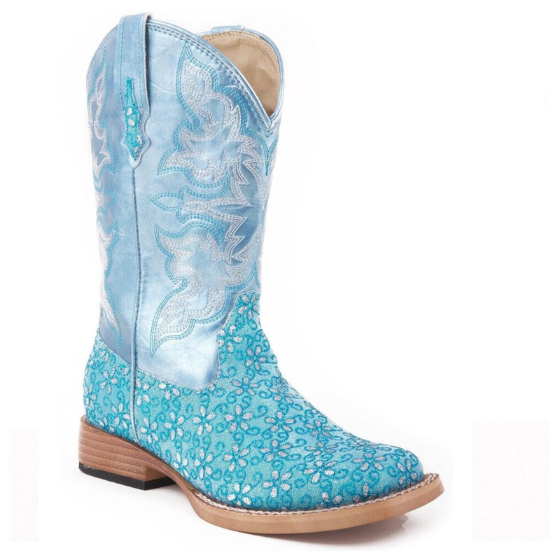 Roper Girls' Blue Floral Glitter Cowgirl Boots | The Wire Horse