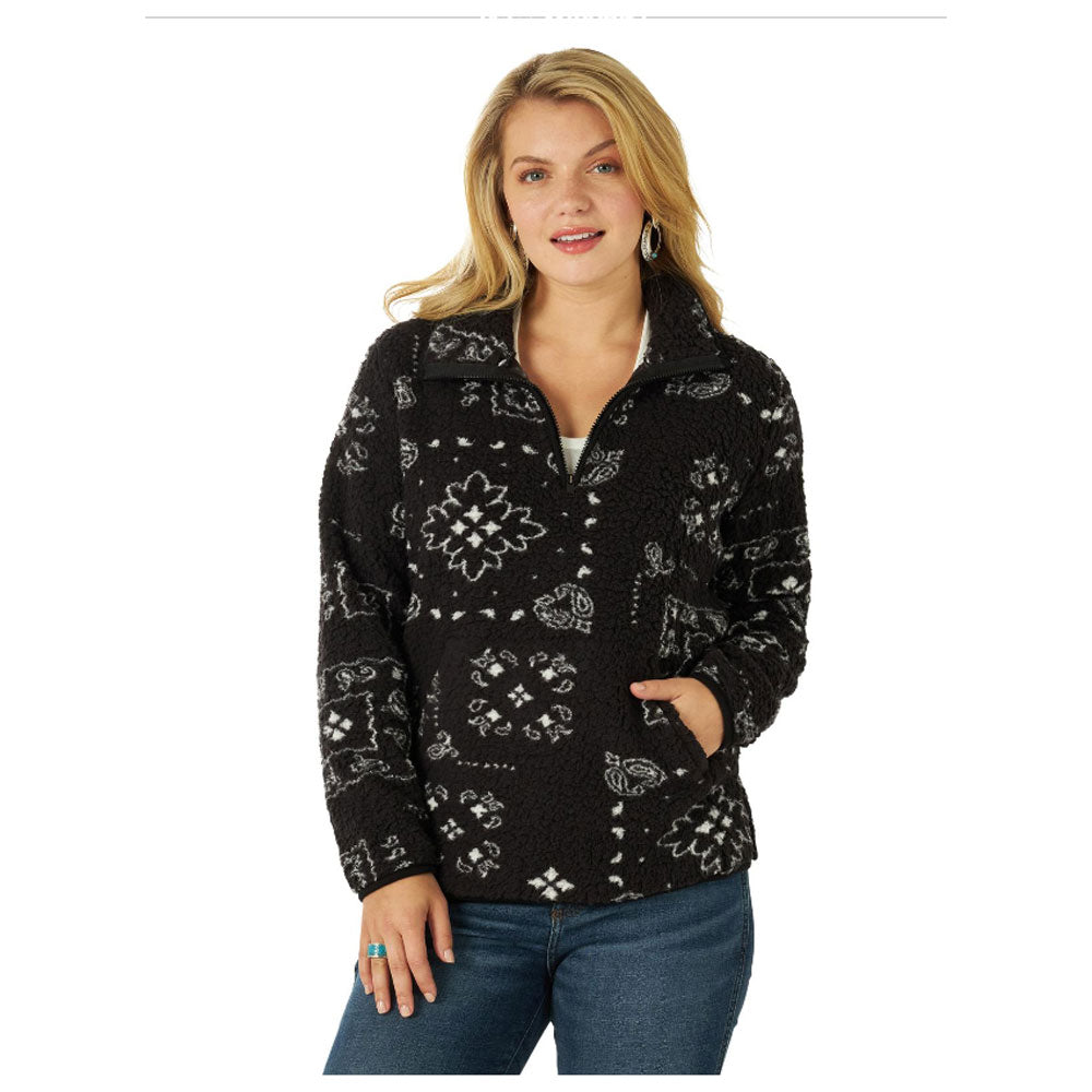 2317352 Wrangler Women's 1/4 Zip Americana Sherpa Pull Over - Black | The  Wire Horse