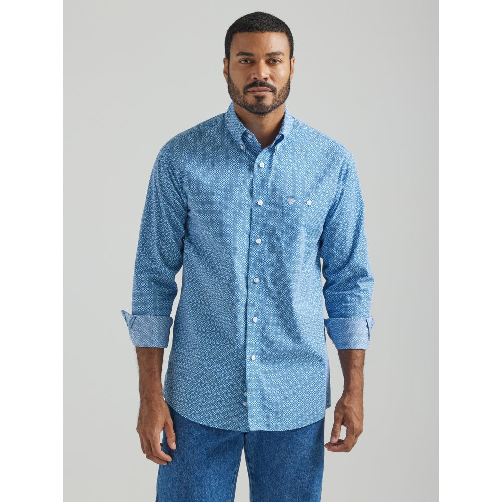 112324793 Wrangler Men's Long Sleeve Western Shirt - Blue Print | The Wire  Horse