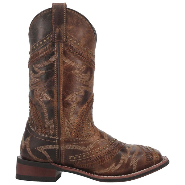 5893 Laredo Women's Charli Brown Square Toe Bucklace Studded Western Boots