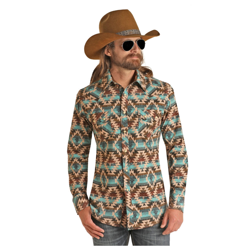 B2S3335 Rock & Roll Men's Dale Brisby Long Sleeve Snap Western Aztec S |  The Wire Horse