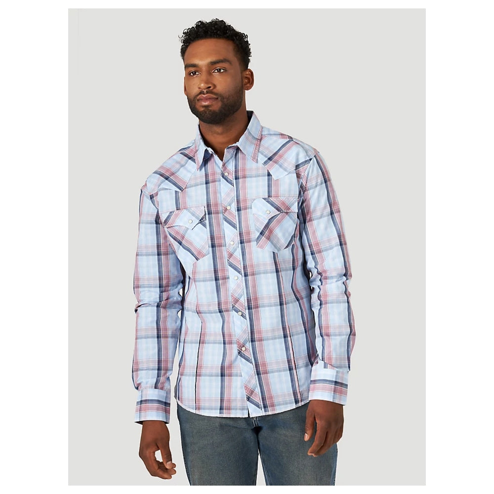 MVG346M Wrangler Men's Fashion Blue and Red Plaid Snap Long Sleeve Wes |  The Wire Horse