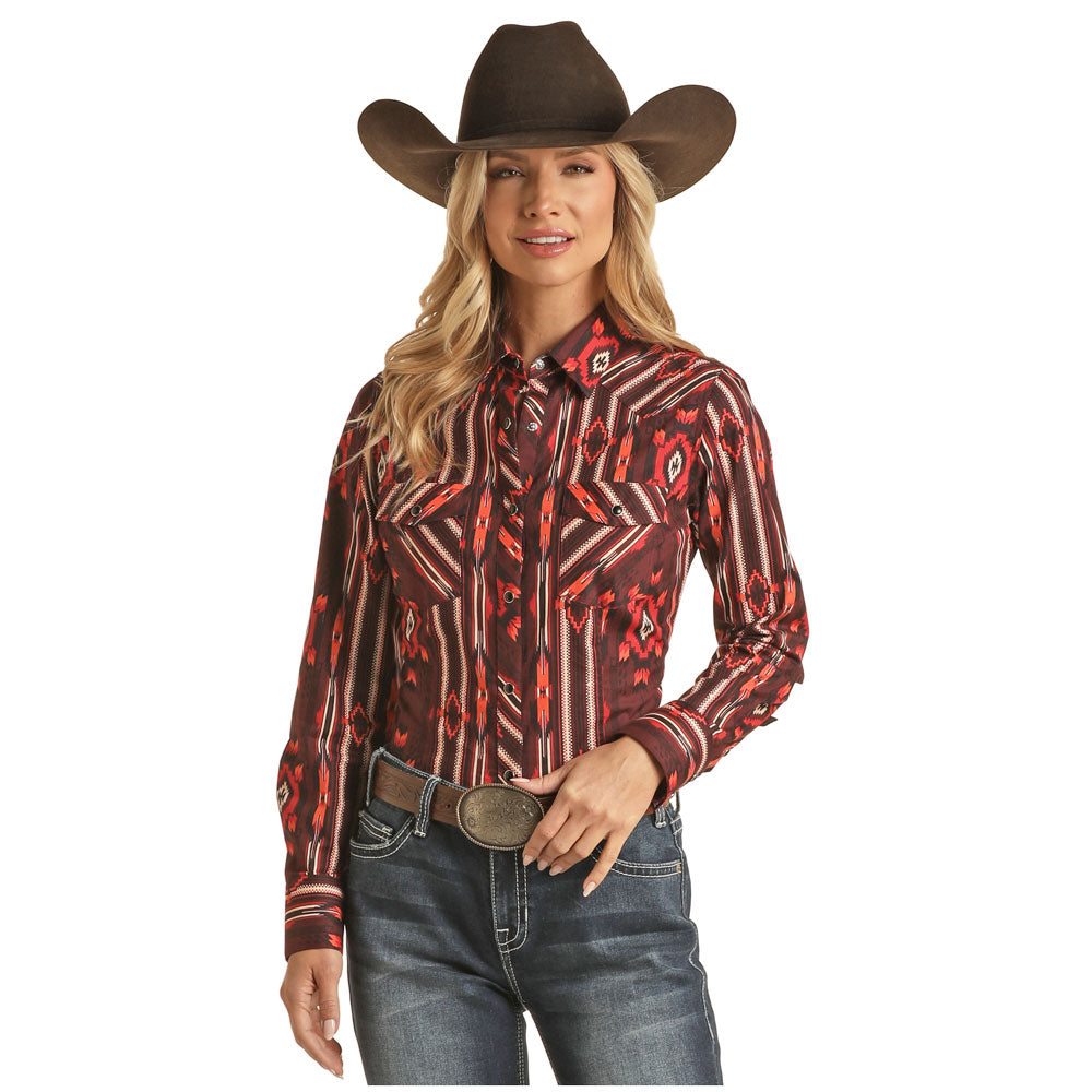 RRWSOSRZ1K Rock & Roll Cowgirl Women's Long Sleeve Aztec Print Western ...