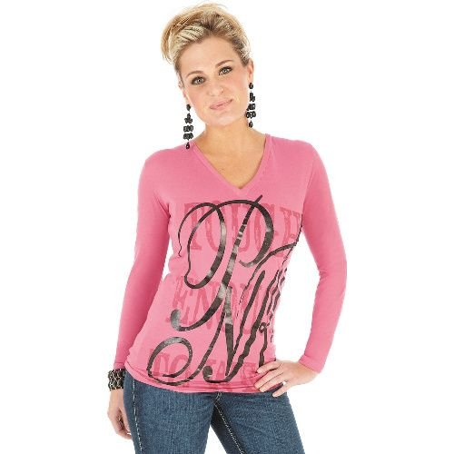 LWBK85K Wrangler Ladies Pink Long Sleeve V-Neck Tee Shirt | The Wire Horse