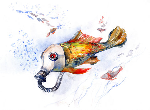 fish wearing gas mask