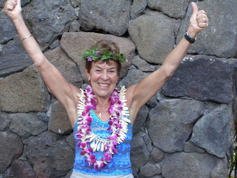 Betty Jean Marathon Runner with arms in the air