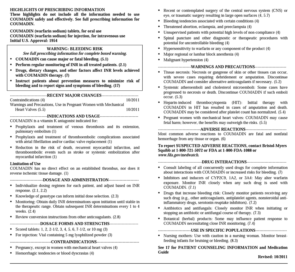 Warfarin FDA information