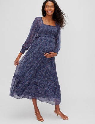Two-tone Pleated Deep V-neck Long Sleeves Maxi Maternity Dress | Long  sleeve maternity maxi dress, Pregnancy maxi dress, Maternity long dress