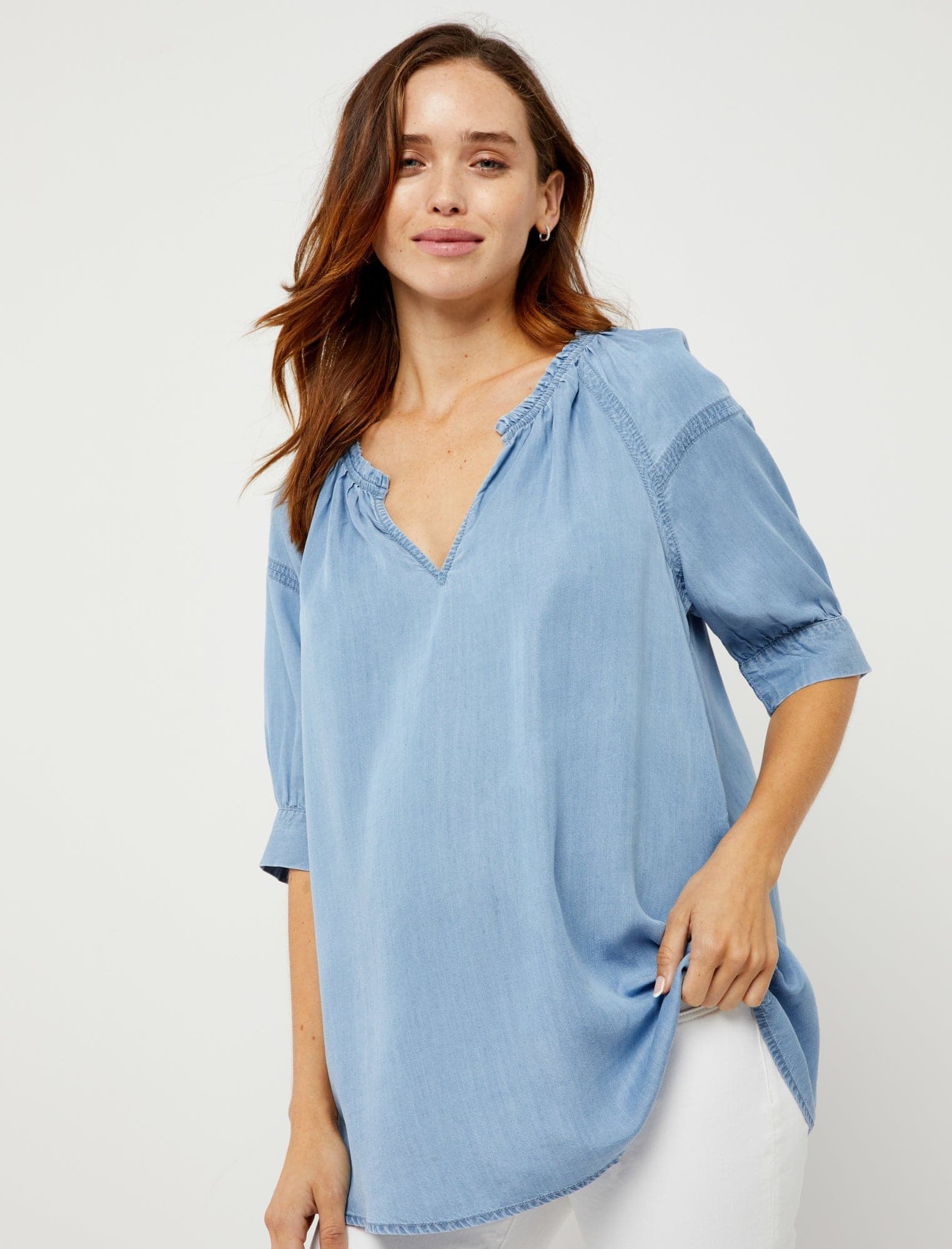 Chambray Relaxed Popover Top - A Pea In the Pod