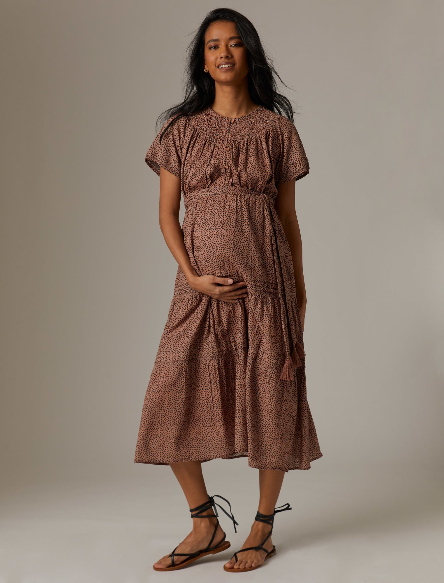 Image of Floral Tiered Cotton Maxi Maternity Dress
