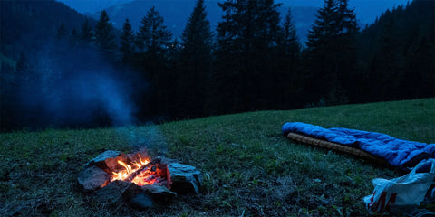 Camp Fire and Sleeping Bag