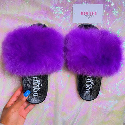 Fuzzy Girl Pink Fur Slides – Glitzy Boss and Gloss