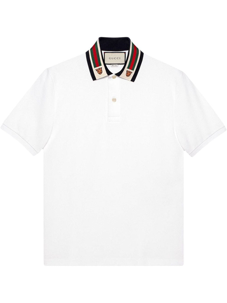 Gucci Cotton Polo with Web and Feline 