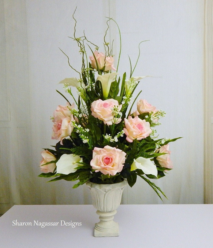 Silk flower arrangement, TALL, artificial, pussy willow, branches, gla –  Sharon Nagassar Designs