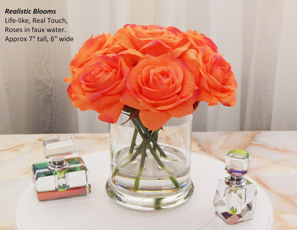 Casewin Real Touch Orange Roses Artificial Flower 10 s Silk Roses 'Petals  Feel and Look like Fresh Roses' Bouquet of Flowers Floral Arrangements 