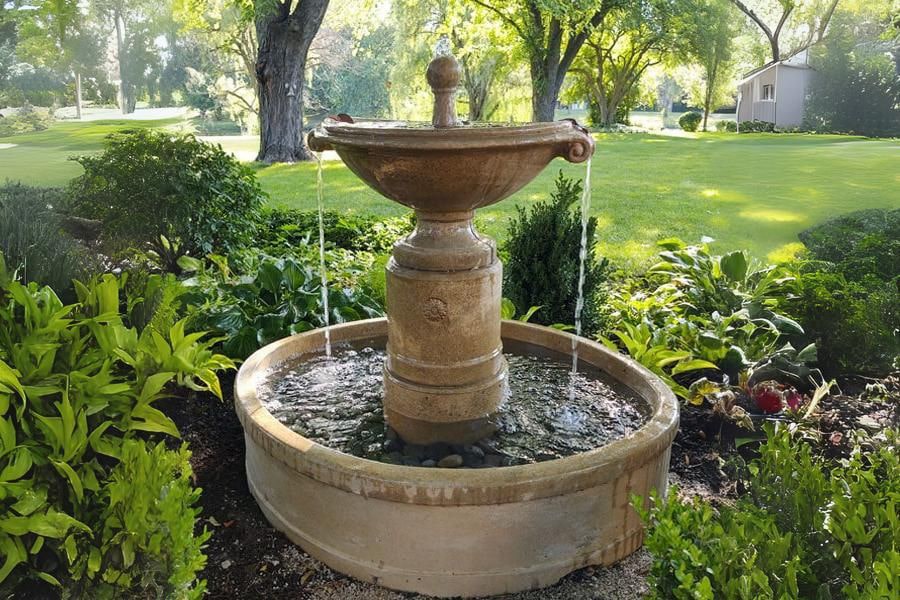 Borghese in basin fountain in action in the backyard