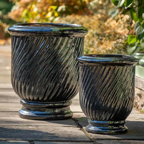 Campania International Beausoleil Planter, Ink S/2 on concrete in the backyard