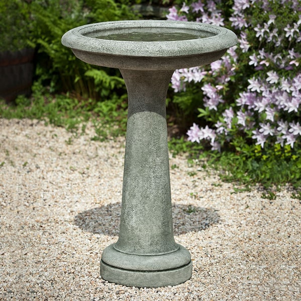 Campania International The Essential Birdbath on gravel in the backyard