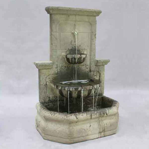 Fiore Stone Augustine Wall Fountain running against gray background