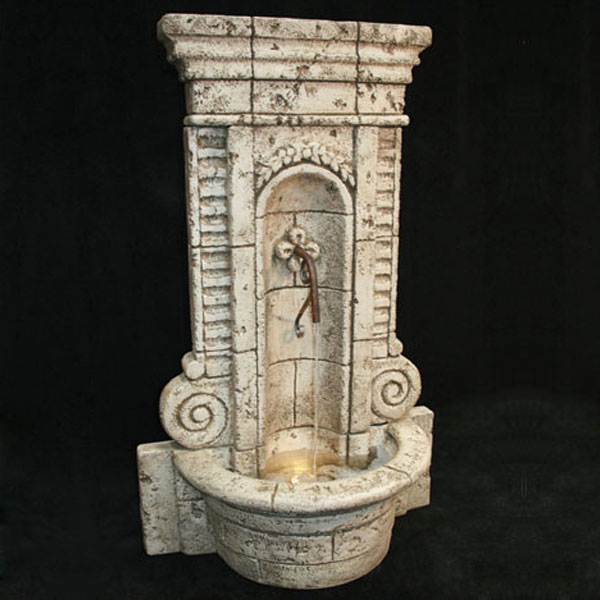 Fiore Stone Tranquility Wall Fountain running against gray background