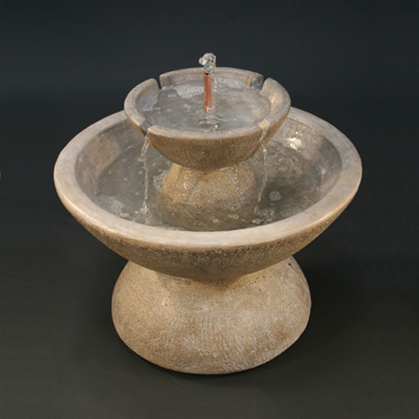 Fiore Stone Color Bowl with Lip Fountain 2 Tier running against dark background