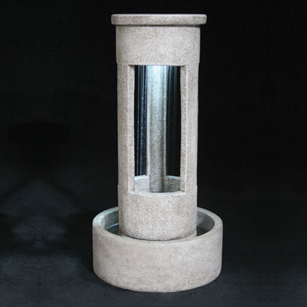 Fiore Stone Cylinder Rain Fountain with 24 basin running against black background