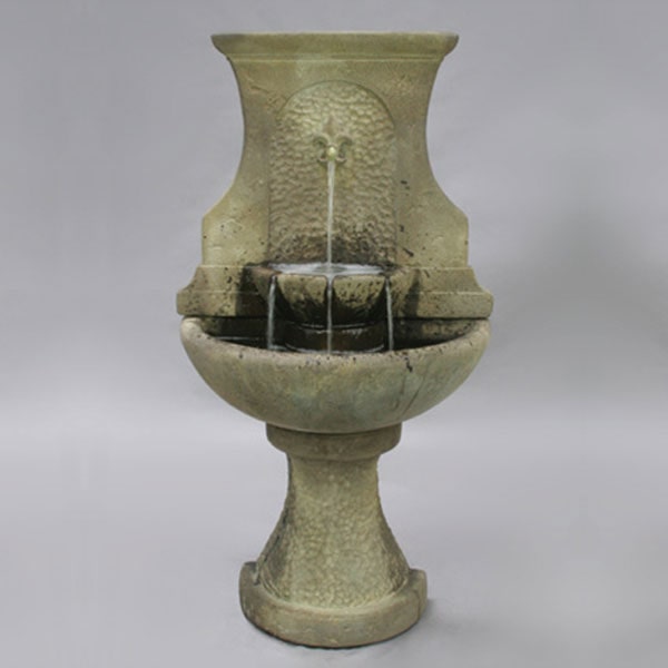 Fiore Stone Floret Wall Fountain running against gray background