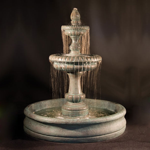 Fiore Stone Pioggia Fountain with 55 Basin running against black background