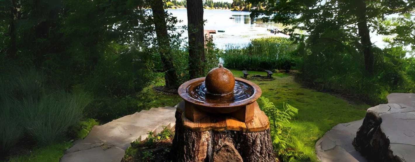 Outdoor Bubbler Fountains in action near lake