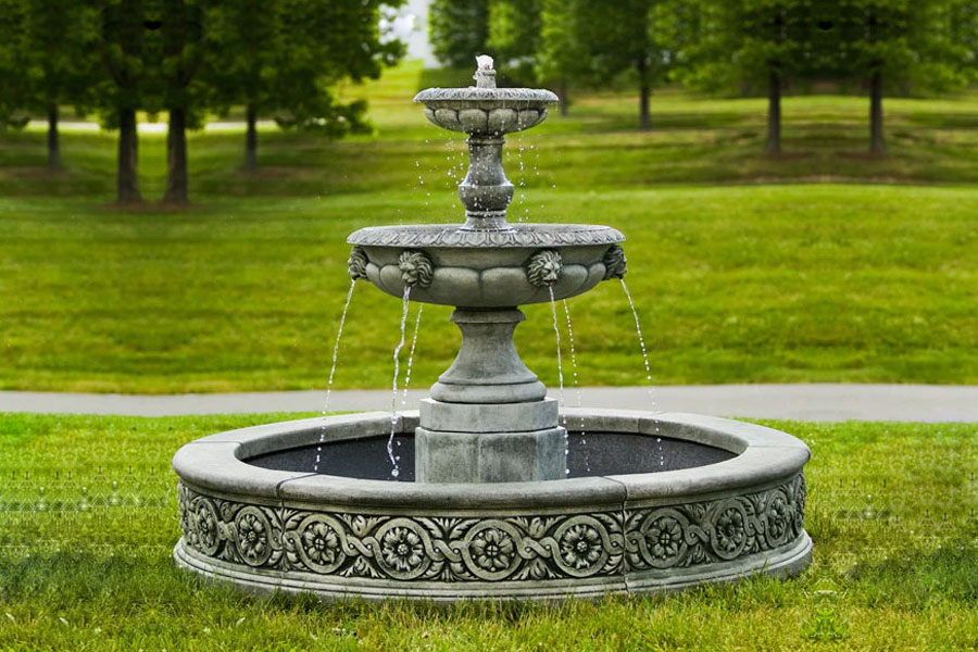 Parisienne Two Tier Fountain in alpine stone in the backyard