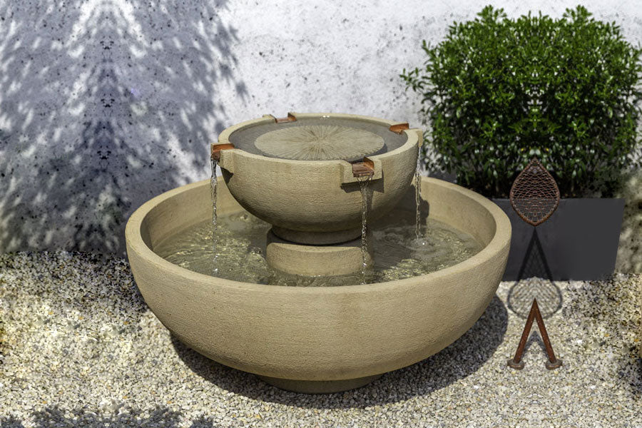 Small Del Rey Fountain in french limestone in the backyard