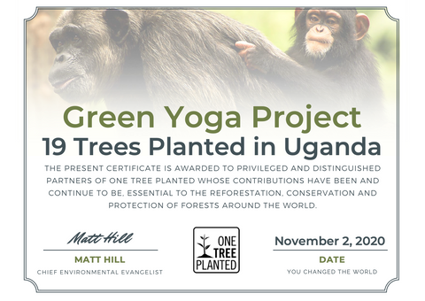 Certificate Green Yoga Project One Tree Planted