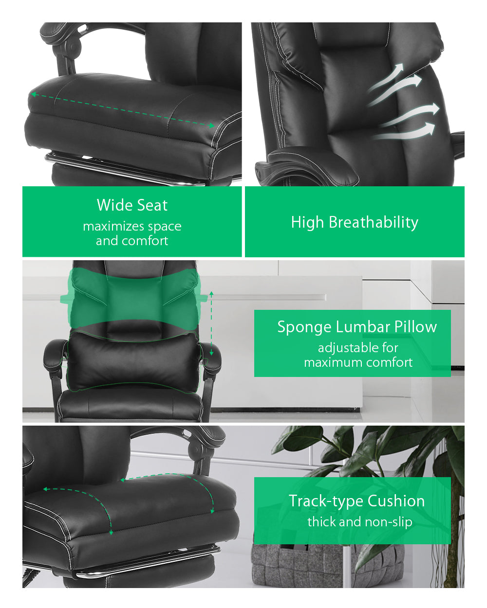 BlitzWolf® Office Chair with Footrest Ergonomic Design Reclining PU Material