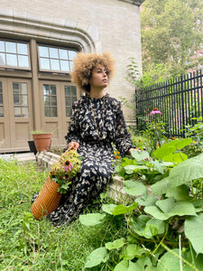 Black Flowy Floral Print Dress