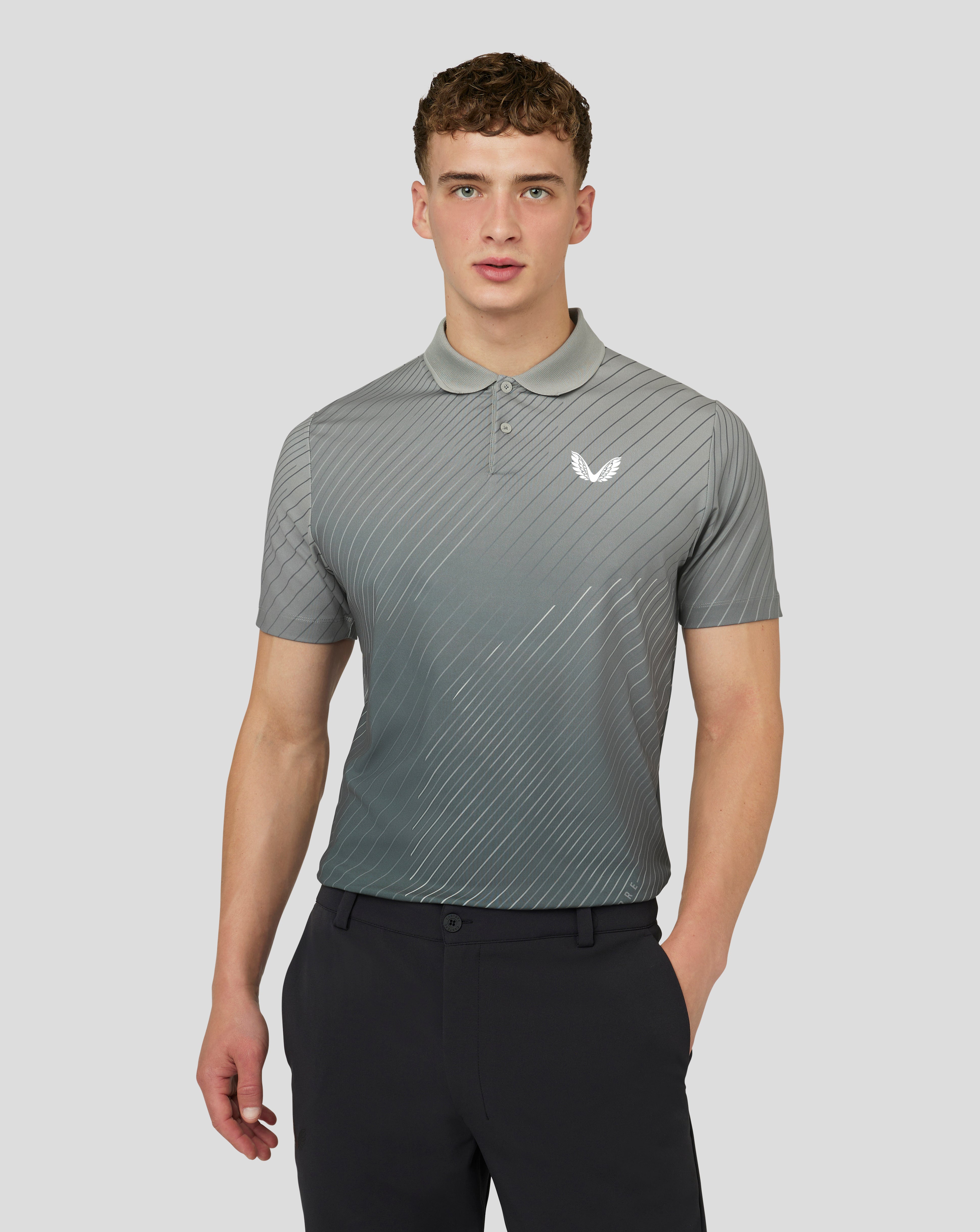 Men’s Golf Short Sleeve Geo Print Polo Top – Grey – Castore