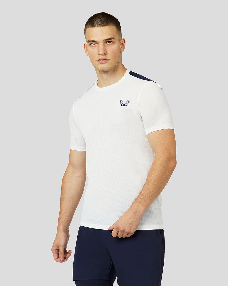 Men's Apex Short Sleeve Active Mesh T-Shirt - White/Navy – Castore