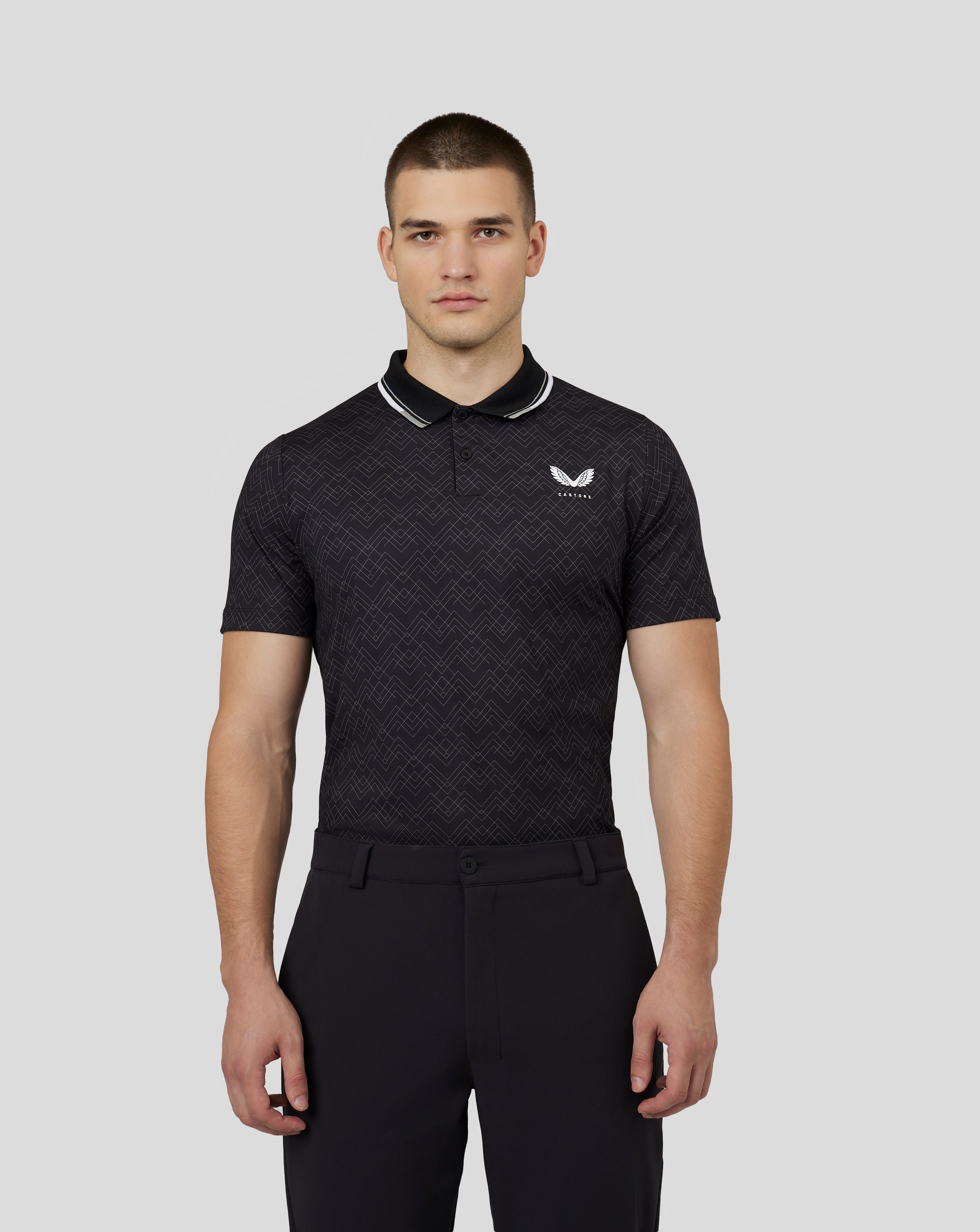 Men’s Golf Short Sleeve Printed Polo Shirt – Black – Castore