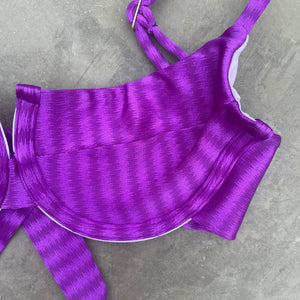 Purple Striped Panneled Bikini Top