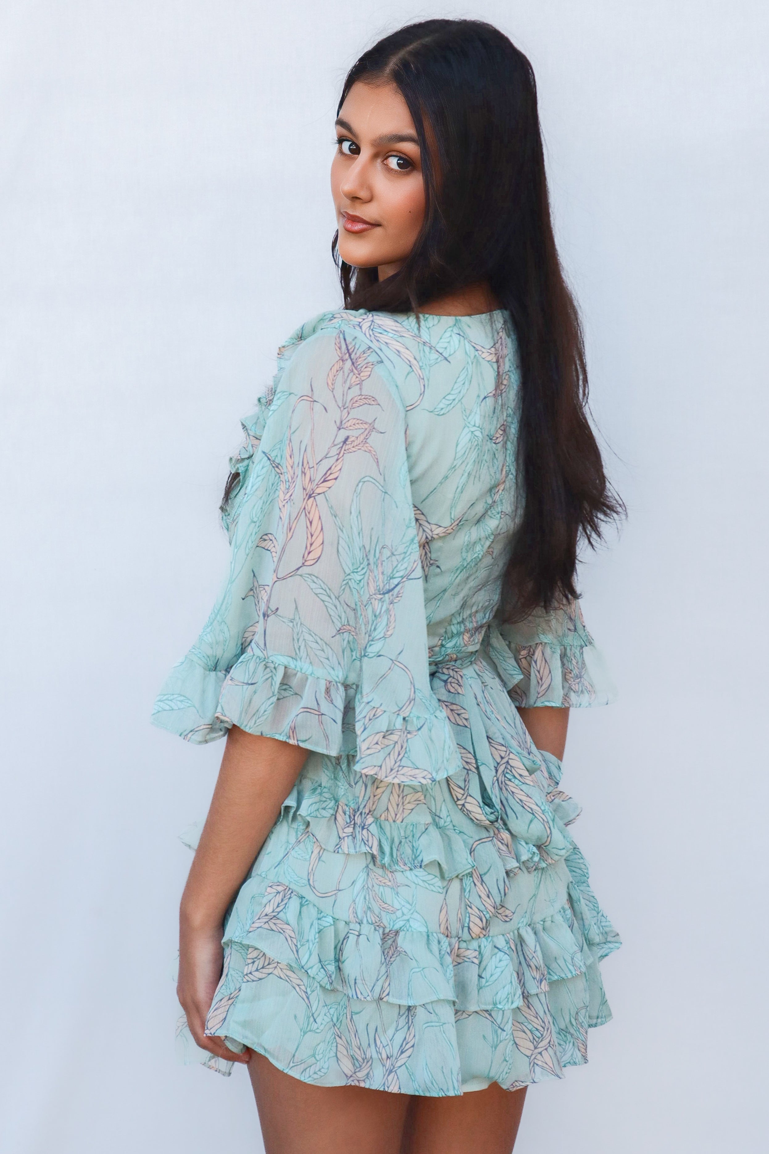 Lola Mini Dress - Teal Floral