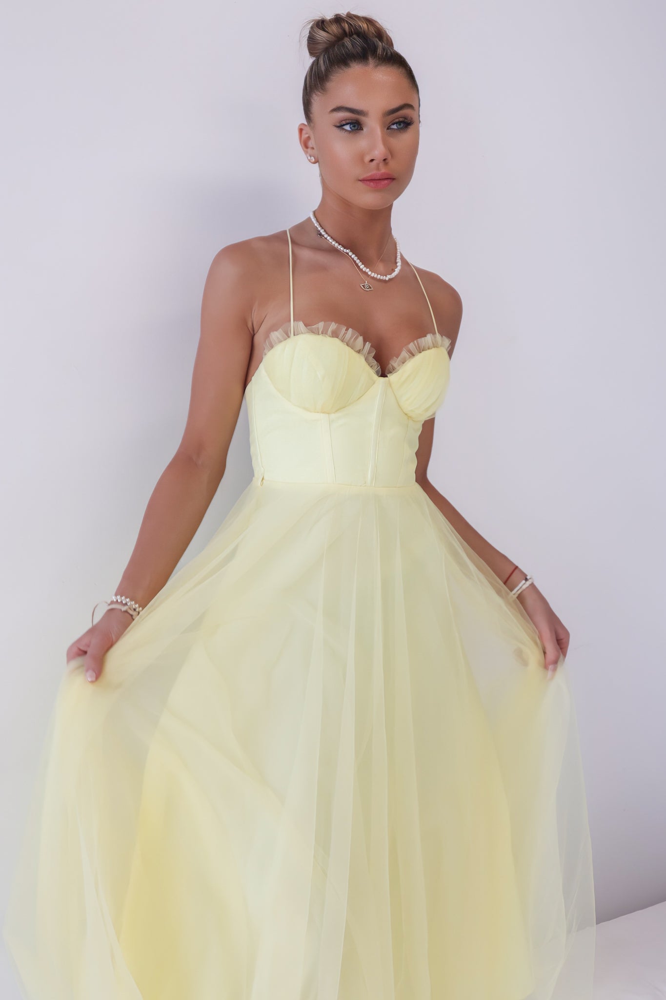 Cindy Tulle Midi Dress - Yellow