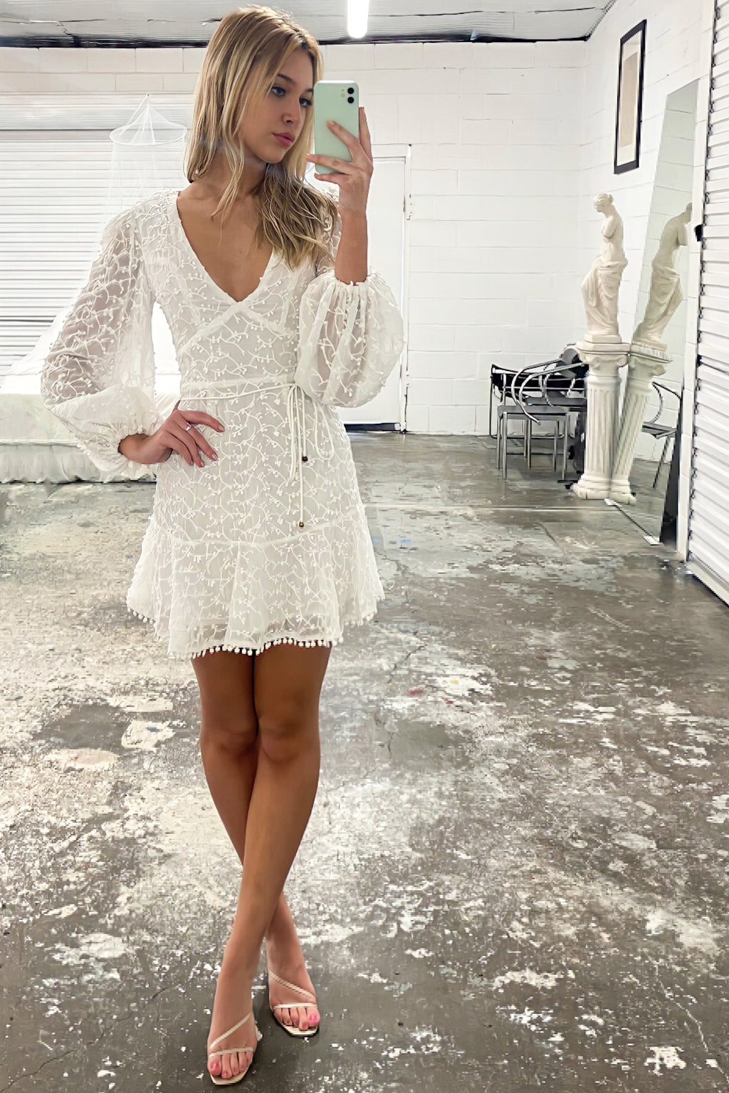 Vienna Lace Dress - White Long Sleeve Cute Winter Cocktail Mini – Runway  Goddess